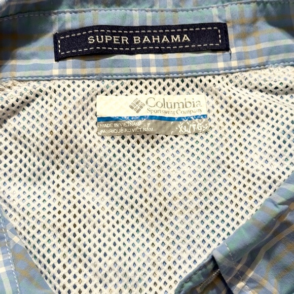 Columbia PFG Super Bahama Blue Plaid L/S Button-Down Collared Sport Shirt - XL - Picture 7 of 16